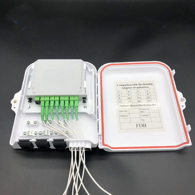ซื้อ 1 * 8 โมดูลแยก FTTH Fiber Optic Splitter Box Uncut Cable ABS สารหน่วงไฟสีขาว UL94 V0 การผลิตออนไลน์