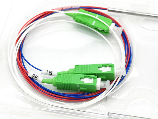 ซื้อ SC APC ไฟเบอร์ออปติก 1*2 FBT Coupler 15%:85% สีน้ําเงินแดง สําหรับ WDM T1550 R1310/1490 FWDM การผลิตออนไลน์