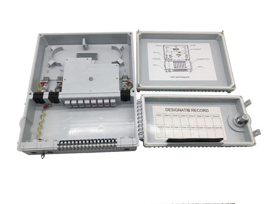 ซื้อ 16port FTTH 1*8 PLC Splitter Optical Distribution Box IP65 อินโดนีเซียโทรคมนาคม 2 ประตู สีเทา การผลิตออนไลน์