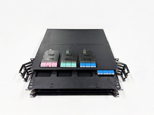 ซื้อ ความหนาแน่นสูง 2U 19 นิ้ว 144 คอร์ สำหรับ MPO to LC MTP Unload Slide Fiber Optic Patch Panel MPO Rack โซลูชันศูนย์ข้อมูล การผลิตออนไลน์