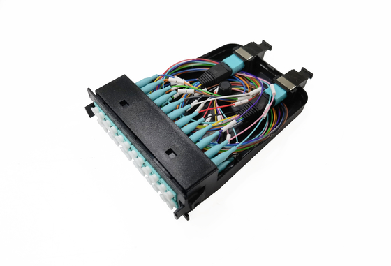 ซื้อ 12 24 ไฟเบอร์ MPO MTP Cassette พลาสติก OM3 10G Aqua Male Multimode Cable การผลิตออนไลน์