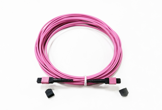 ซื้อ 12 สายไฟเบอร์ออปติกตัวเชื่อมต่อ MPO ตัวเมีย OM4 50/125um ยอดสูญเสีย 0.35dB ขั้วสีม่วงA การผลิตออนไลน์