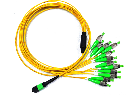 ซื้อ 12 ไฟเบอร์ MPO APC ชายกับ FC APC Fanout Patch Cord โหมดเดียว 9/125um Breakout สีเหลือง การผลิตออนไลน์