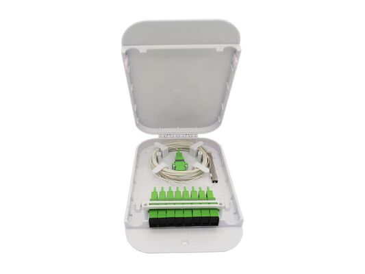 กล่องพักสายไฟเบอร์ออปติกพร้อมตัวแยก 1X8 สำหรับ FTTH ติดผนังในบ้านและภายนอกอาคาร