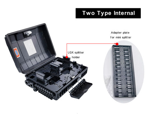 กล่องแยกสายไฟเบอร์ออปติก 48 คอร์ สำหรับภายนอกอาคาร IP65 พร้อมโมดูล LGX และวัสดุ PC ABS สำหรับการเชื่อมต่อ การแยก และการกระจายสายไฟเบอร์